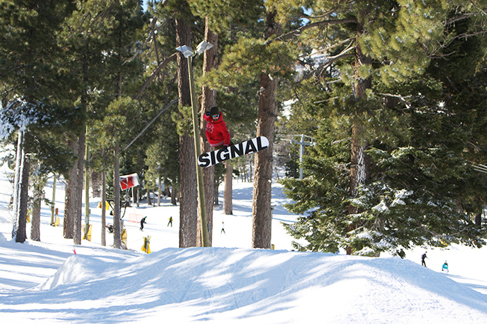 Spencer Link testing out the new spine with the best trick in Snowboarding.