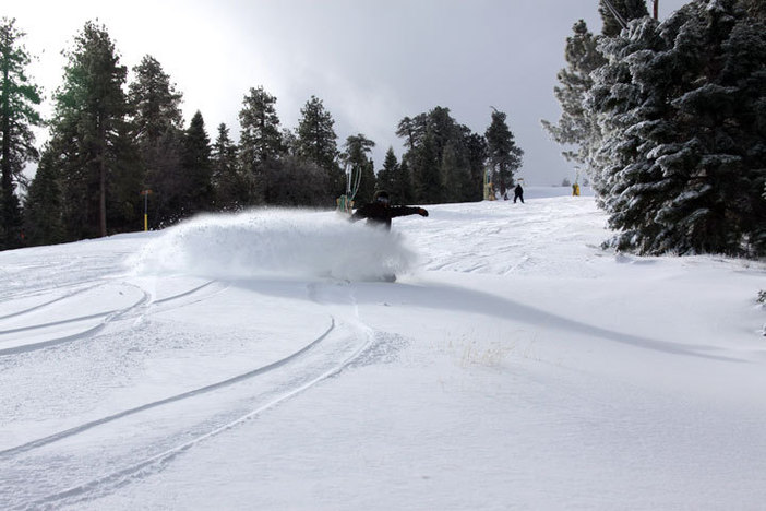 Slashing through the new snow.