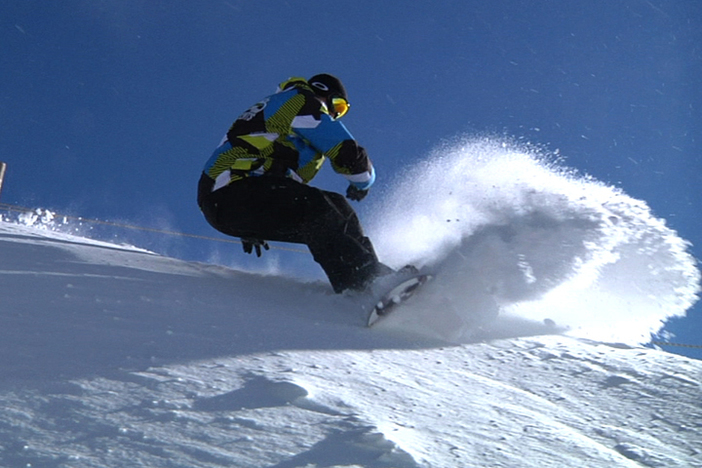 Slashing through yesterday's fresh snow.