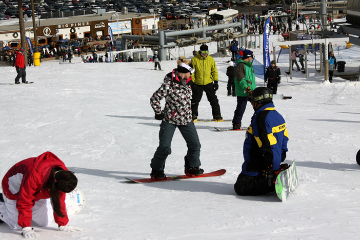 New riders learning proper form with Winter Sports School.