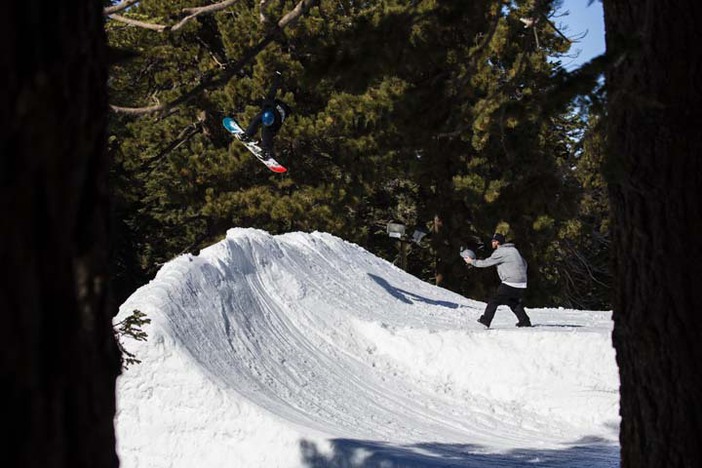 Grabbing over the quarterpipe. Photo: Garrett Fierstein