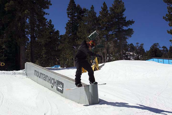 Harrison Gordon sliding the Concrete Ledge in the Playground.