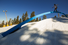 Nick Guin board sliding the Rainbow Rail.