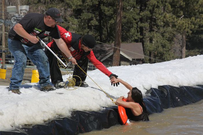 Getting a little help out of the pond.