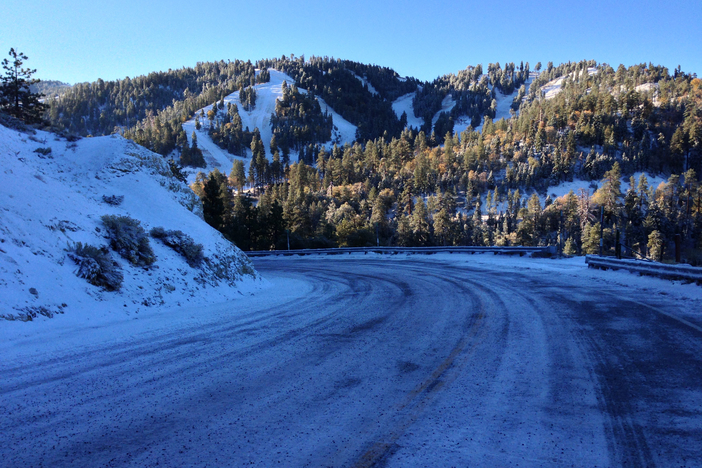 The road up to Mountain High North early this morning.