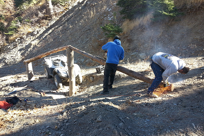 The boys setting up a natural feature in the gulch.