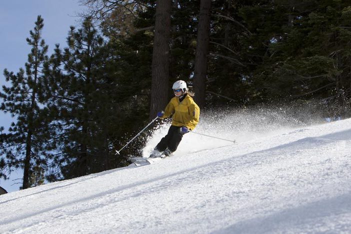 Enjoying the freshly groomed snow on Headwall.