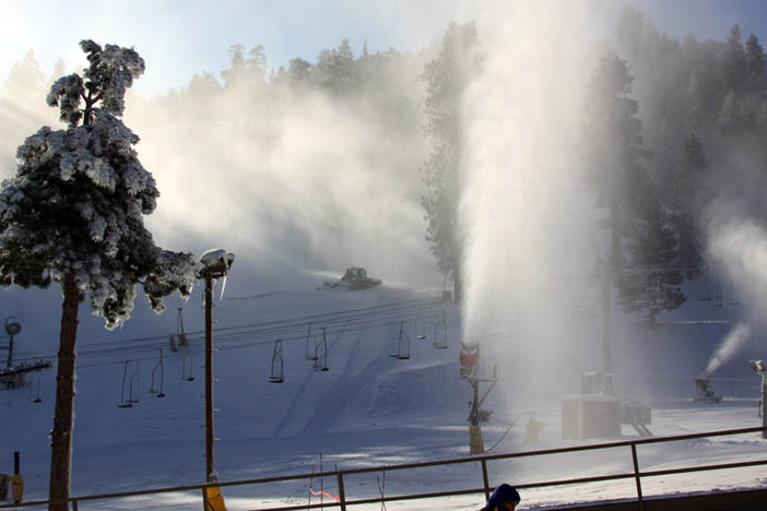 Early morning snowmaking in full production.