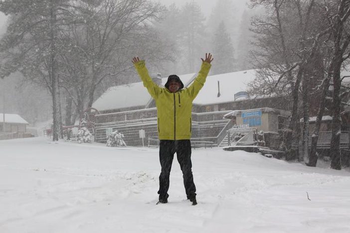 Chris couldn't be happier about the new snow.