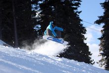 Blasting through the fresh snow on Calamity.