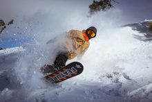 Todd Proffit blasting through the powder.