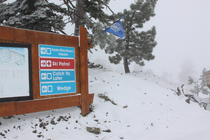 Fresh snow covers the ground.