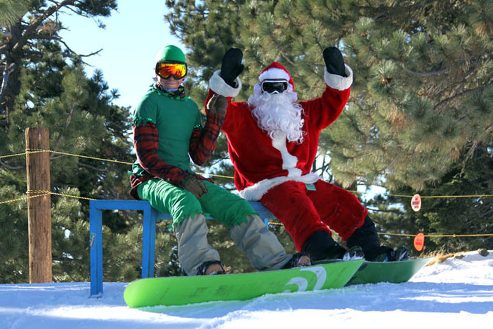 Chris Kringle and his head Elf getting ready to hit the slopes.