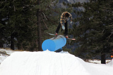 Brett Oftedal from Team Arbor shows off a sweet frontside boardslide on the Trojan Horse!