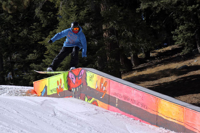 X-Games rider Nick Thorley nose pressing the newly painted Kinked Box.