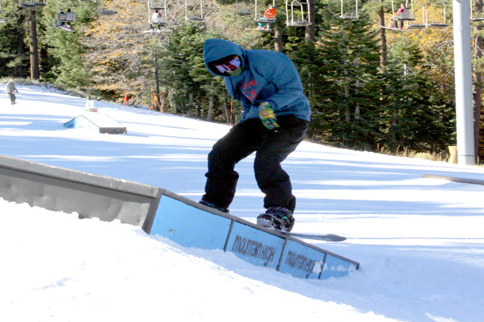 Backside Boardslide on the banked box.