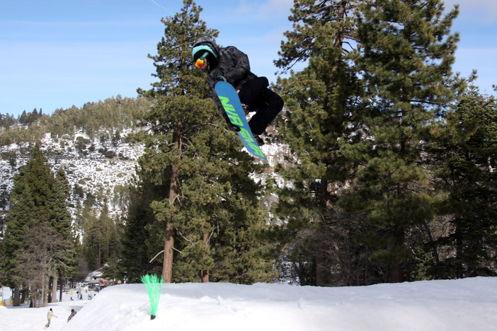 Frontside 540 off the toes on the freshly shaped Creekside jumps.