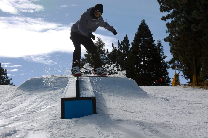 50/50 on the ledge to boardslide. 