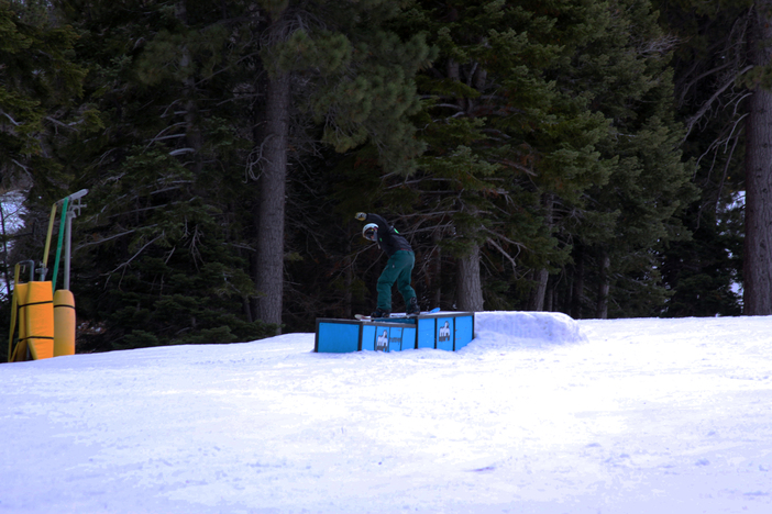 50/50 to boardslide on the tiered boxes.