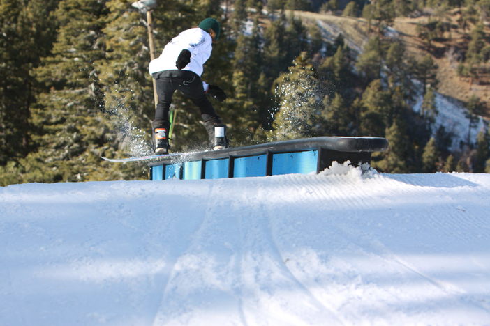 Boardslide on the ledge rail.