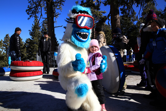 Yeti visiting the young tubers at the North Pole Tubing Park.