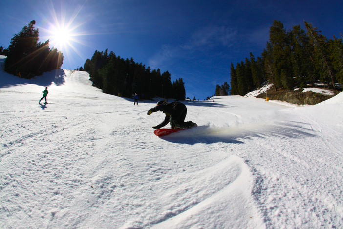 Carving up Lower Chisolm. Still plenty of snow for you to lay down those fat slashes and euro carves on.