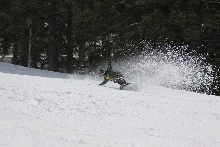 Carving through that fun spring snow.