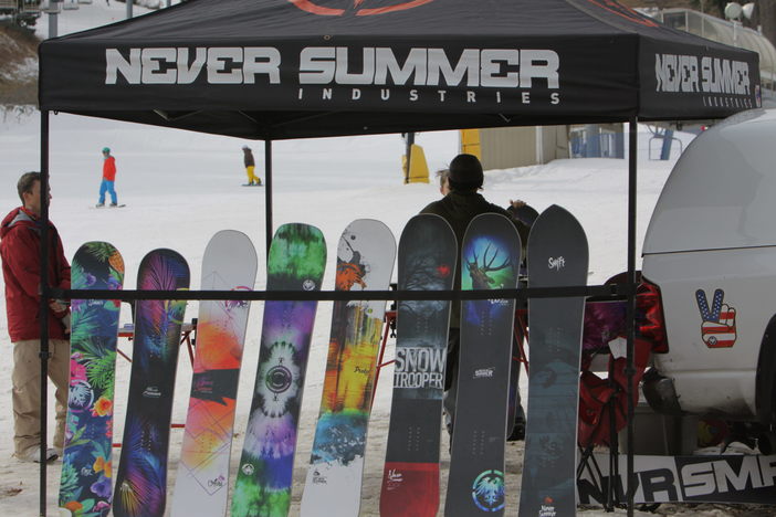 Demo a Never Summer Snowboard today at their booth near the base lodge!