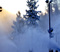 Early morning sun peaking through the snowmaking.