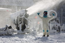 The Yeti couldn't be more excited about the new snow.